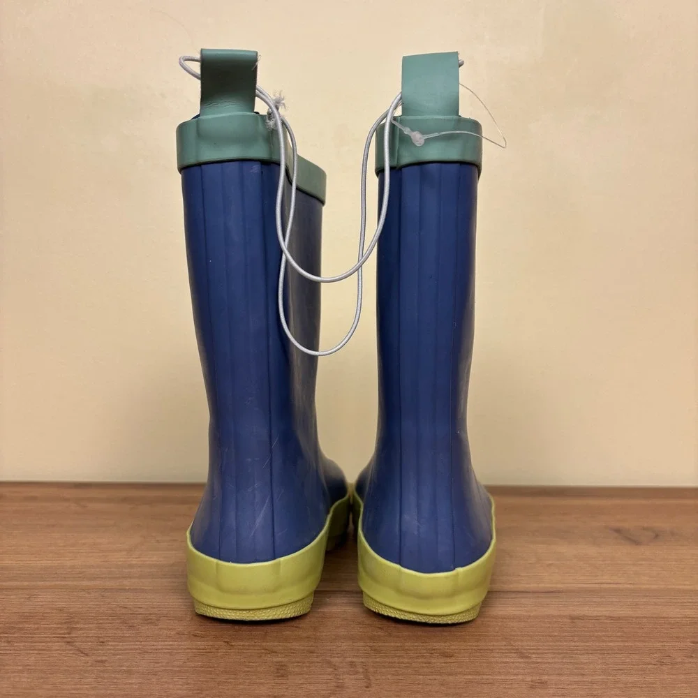 HARPER CANYON Audra Rain Boots Blue Green Kids‎ Size 11 Rubber Lug Sole Pull On